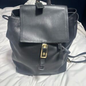 Coach Black Leather Backpack with Gold Accents